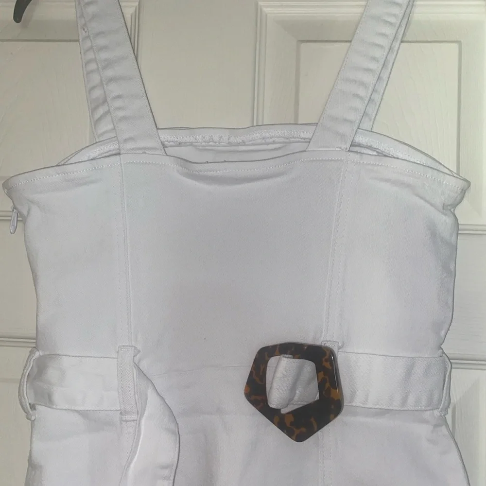 White Midi Denim Dress with Tortoise Accent by Shoe Dazzle EUC - Picture 3 of 12